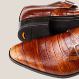 NY24 - Licht Cognac Bruin Croco Leer - Gespschoenen